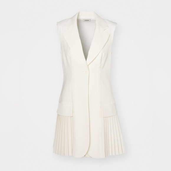 SANDRO MINI PLEATED SUIT DRESS - ECRU WHITE SIZE 6 US (38) (PREOWNED) - Picture 6 of 15